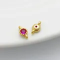 14K gold plated round connector charm with sparkling pink zircon for DIY jewelry making - Double Loop 4*8mm / Rose Red