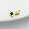 14K gold-filled round bezel-set dark zircon pendant for DIY handmade necklace making - Double Loop 4*8mm / Black