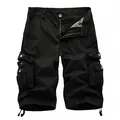 Pantalones cortos tipo cargo casuales para hombre en negro con múltiples bolsillos deportivos. - 38 / 082 Negro