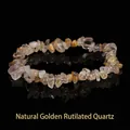 Bracciale elastico artigianale con pietre naturali di quarzo rutilato dorato grezzo - 5-8 mm / Quarzo Rutilato Oro