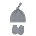 Soft grey knotted baby beanie hat and matching cotton anti-scratch mittens set - One Size / Dark Gray
