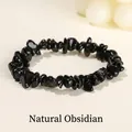 Bracciale in ossidiana nera naturale con perline di pietra irregolari - 5-8 mm / Ossidiana