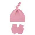 Soft pink baby knotted hat and anti-scratch mittens set in soft breathable fabric - One Size / Deep Pink
