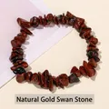 Bracciale elastico con scaglie di pietra naturale di cigno dorato irregolare chic - 5-8 mm / Ossidiana Mogano