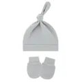 Soft light gray baby knotted beanie hat and scratch mitten set for newborn babies - One Size / Iron Grey