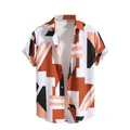 Men's loose Hawaiian short sleeve shirt with geometric striped 3D digital print - 3XL / Tops / Orange Black Geometric (ESV-E54DZXK)