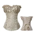 Corsé bustier de jacquard vintage con top de satén plisado y cordones traseros - XL / Albaricoque