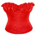 Detalle del corsé de corte vintage rojo en jacquard con un elegante diseño de bustier con volantes - 2XL / Rojo