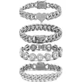 Elegant silver plated heart and iced out cuban link bracelet set for women jewelry gift - Silver Heart Cuban Set