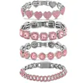 Silver plated bracelet set with pink heart and cuban links for women's jewelry gifts - Silver Pink Stone Set