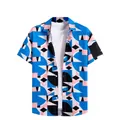 Chemise d'été hawaïenne ample à manches courtes avec imprimé géométrique bleu - 3XL / Géométrie Bleu Rose (ESV-03EQUZO)