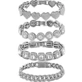 Elegant silver-tone jewelry set featuring heart, round, and Cuban link diamond bracelets. - Silver White Stone Set