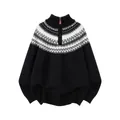 Vintage unisex Fair Isle knit sweater featuring half-zip collar and jacquard pattern - M / Black