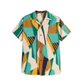 Creative 3D digital print Hawaiian shirt with green and yellow geometric patterns - 3XL / Tops / Green Yellow Patchwork (ESV-J6HW0BM)