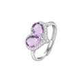 Elegant S925 sterling silver adjustable ring with heart-shaped purple crystals - Amethyst Heart Ring (JH0412-1)