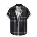 Men's loose plaid Hawaiian shirt with 3D digital print in black and white, stylish. - 3XL / Tops / Black White Grid (ESV-HJ0W7S3)