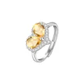 Elegant S925 sterling silver adjustable ring featuring two yellow heart-shaped crystals - Citrine Heart Ring (JH0412-2)