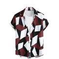 Men's loose short-sleeve Hawaiian shirt with 3D burgundy and black geometric print - 3XL / Tops / 3D Red Black (ESV-KUY5P77)
