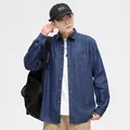 Camisa vaquera de algodón azul de corte entallado para hombre, estilo japonés. - 39/M / Azul marino