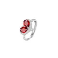 Elegant S925 sterling silver adjustable ring with two red heart-shaped pear-cut gems - Garnet Heart Ring (JH0412-5)