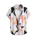 Hawaiian short sleeve shirt with 3D digital geometric print in peach and black - 3XL / Tops / Fuschia Geometric (ESV-G07WQ5I)
