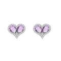 Elegant purple heart-shaped stud earrings in s925 sterling silver with halo stones - Amethyst Heart Stud Earrings (EH0170-1)