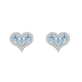 Elegant S925 sterling silver heart-shaped halo stud earrings featuring light blue stones - Topaz Heart Stud Earrings (EH0170-3)