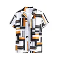 Men's loose fit Hawaiian short sleeve shirt featuring orange and black geometric stripes - 3XL / Tops / Orange Black Stripes (ESV-3K1OSVE)