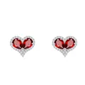 Elegant S925 sterling silver heart-shaped stud earrings with red crystal stones. - Garnet Heart Stud Earrings (EH0170-5)