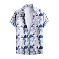 Men's loose Hawaiian short sleeve shirt with creative 3D blue geometric mosaic print - 3XL / Tops / Blue Gray Polygons (ESV-T5WFH5D)