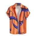 Vibrant orange Hawaiian shirt with purple abstract 3D digital print, loose fit style. - 3XL / Tops / Bright Orange Abstract (ESV-A85Z4AB)