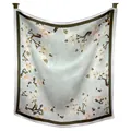 Elegant mulberry silk square scarf featuring white magnolia floral print on mint green - Ink Magnolia