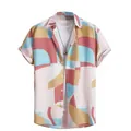 Stylish men's loose Hawaiian short sleeve shirt featuring colorful geometric 3D digital print - 3XL / Tops / Ginger Colorblock (ESV-JPZ6BPW)