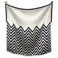 Elegant premium mulberry silk square scarf with golden polka dots and chevron patterns - Geometric Polka Dots