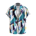 Casual Hawaiian short sleeve shirt featuring colorful 3D geometric digital print pattern - 3XL / Tops / Artistic Multi (ESV-R288FN3)