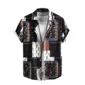 Creative 3D digital patchwork print Hawaiian style loose short-sleeve shirt for men - 3XL / Tops / Bohemian Black (ESV-OAIJJJU)