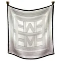 Elegant 65cm square silk scarf featuring a modern geometric black line pattern design - Minimalist Fretwork