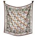 Elegant mulberry silk square scarf featuring vintage carriage and geometric pattern - Rhombic Carriage