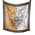 Luxury orange and white 65cm mulberry silk square scarf with chain and pearl motif - Leopard & Chain