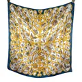 Elegant mulberry silk square scarf featuring yellow geometric and floral patterns. - Knot Floral