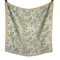 Premium square mulberry silk scarf with daisy floral print and elegant gold border finish - Spring Rose