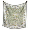 Floral mulberry silk square scarf with yellow rose pattern in grey and white - Rose