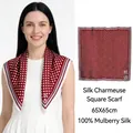 Red polka dot 100% mulberry silk square scarf, 65x65cm elegant silk plain crepe satin - Burgundy Polka Dot