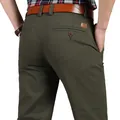 Men's olive green straight-leg casual trousers featuring back pocket leather patch - 28 / Army Green
