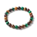 Pulsera elástica de cuentas multicolor con cuentas redondas verdes, marrones y caoba - Estilo de Cuentas Redondas de Imitación de Mineral Colorido (BJEW-JB06386)