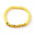 Pulsera elástica de cuentas de arcilla heishi amarillas con cuentas del mal de ojo amarillo - Cuentas Heishi Amarillas Estilo Mal de Ojo (BJEW-JB05905-03)