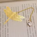 Exquisite golden dragonfly metal bookmark with a cute enamel panda pendant detail - Dragonfly