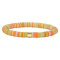 Handmade colorful heishi bead elastic bracelet with gold metallic spacer for women - Orange Yellow White Tri-Color Heishi Beads Style (BJEW-SW00110-01)