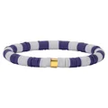Purple and white Heishi bead stretch bracelet with gold spacer charm for women - Purple and White Heishi Beads Style (BJEW-SW00111-04)