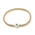 Elegant minimalist gold beaded stretch bracelet featuring a white flower evil eye charm - Gold Round Beads White Flower Evil Eye Style (BJEW-JB08604)
